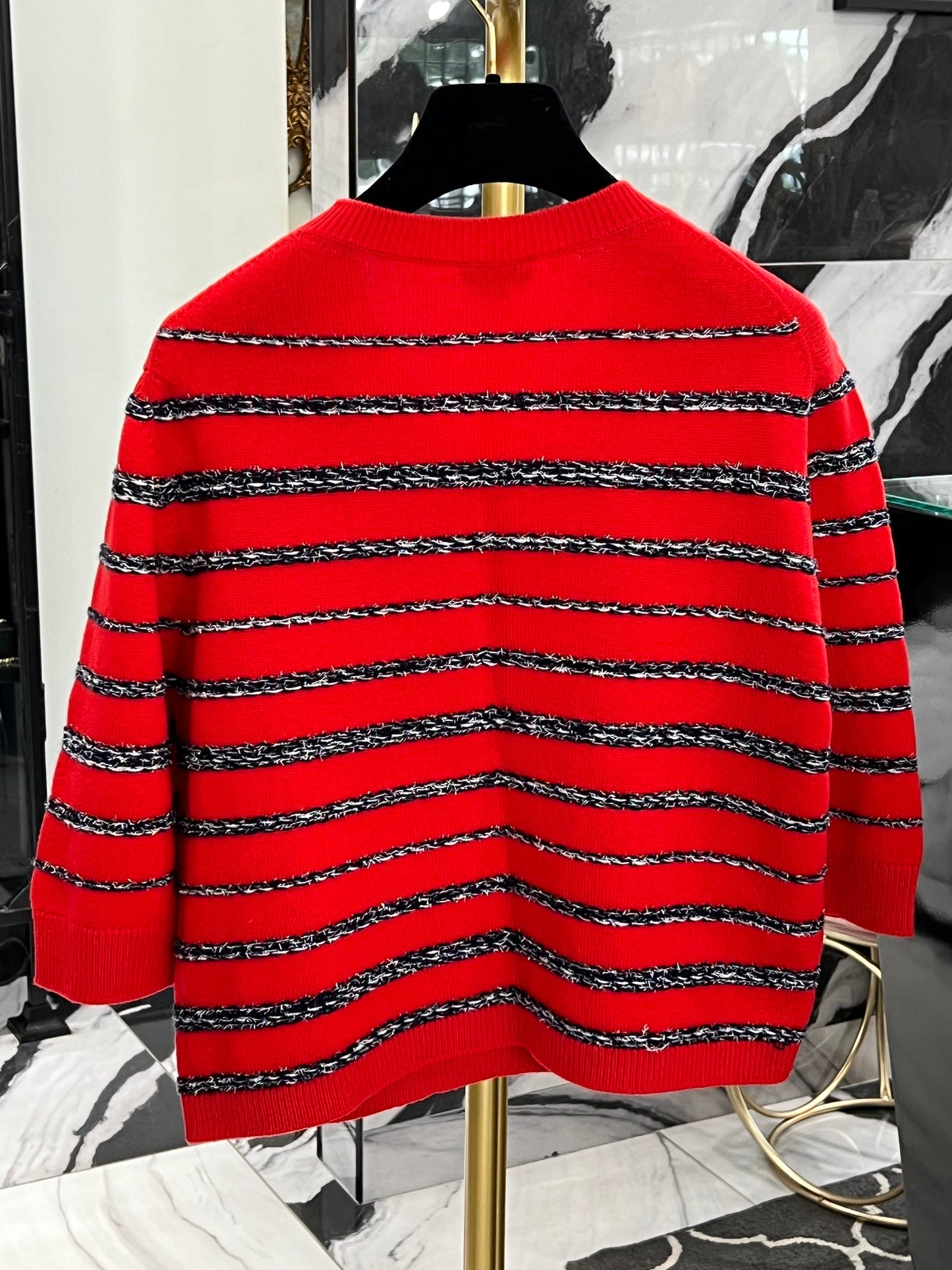 CHANEL 20S STRIPED CASHMERE KNIT PULLOVER TOP