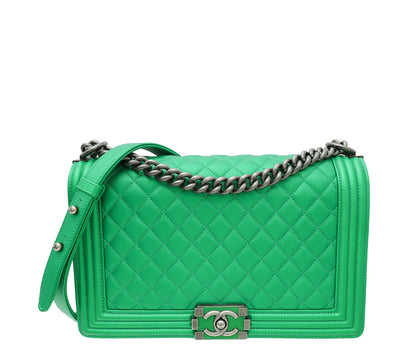 Chanel Metallic Green Le Boy New Medium Flap Bag