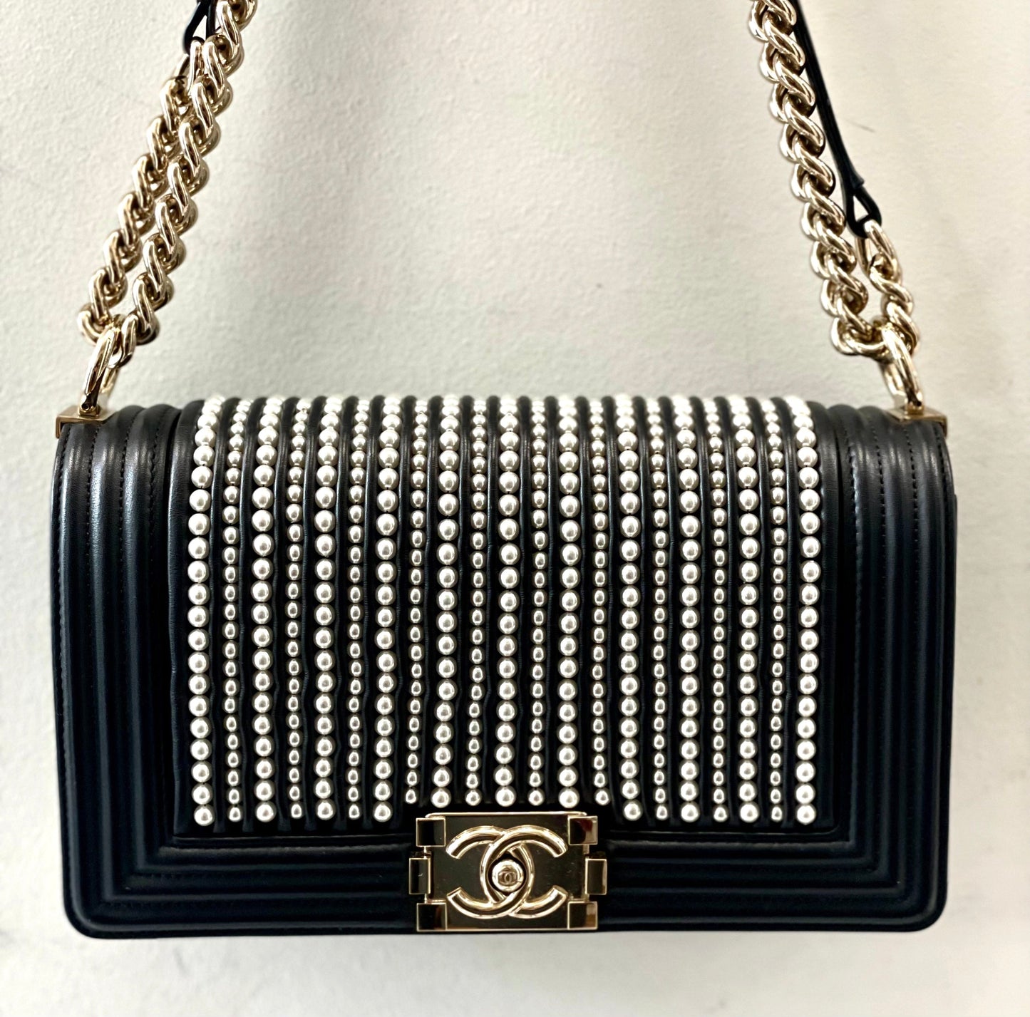 CHANEL CALFSKIN MEDIUM PEARL BOY BAG