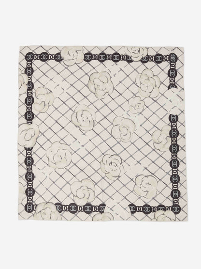 CHANEL CC CAMELLIA SQUARE SILK SCARF