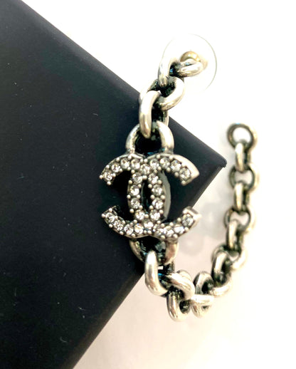 CHANEL CC CRYSTAL HOOP EARRINGS