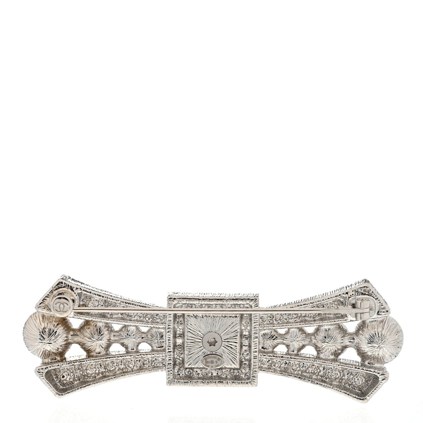CHANEL CC LOGO CRYSTAL BOW BROOCH HAIR PIN