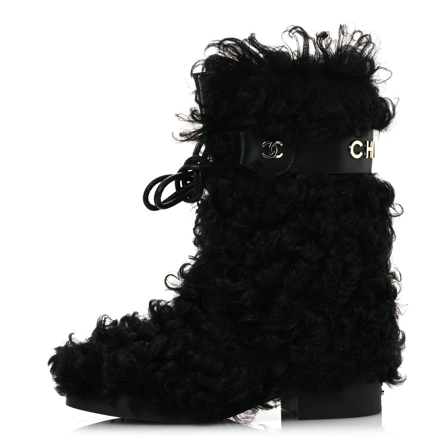 CHANEL INTERLOCKING CC LOGO SHEARLING BOOTS