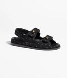 CHANEL CC VELCRO PRINTED DENIM SANDALS