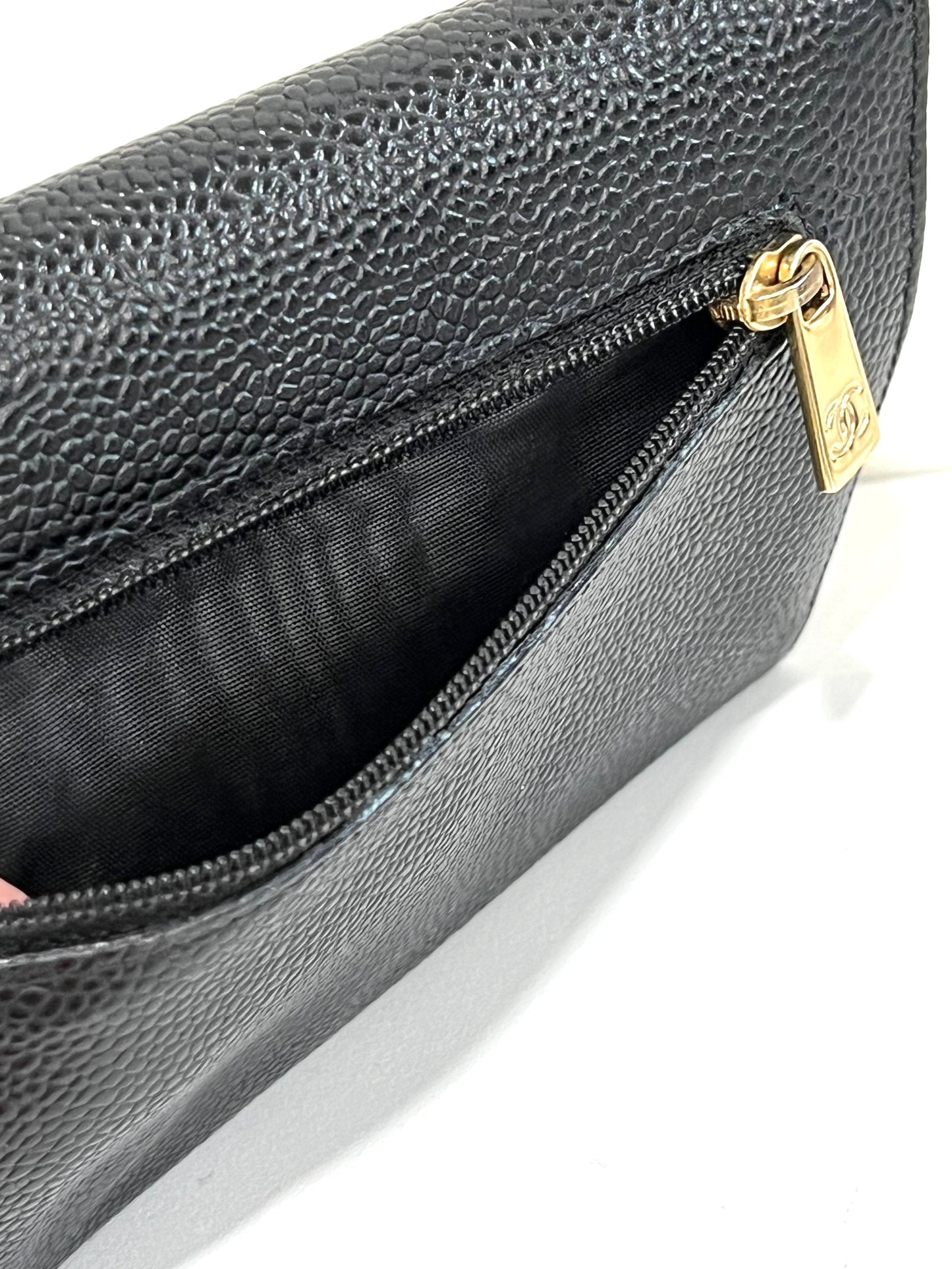 CHANEL   COCO CAVIAR TRI-FOLD WALLET