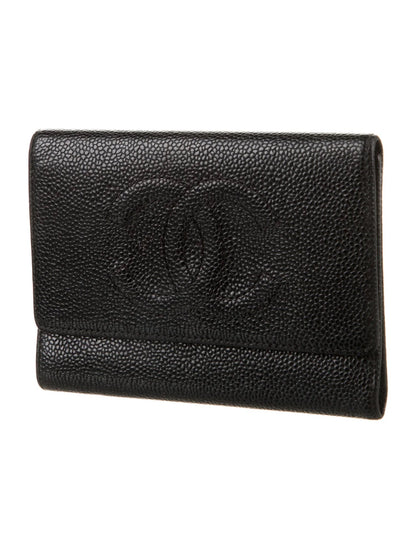 CHANEL   COCO CAVIAR TRI-FOLD WALLET