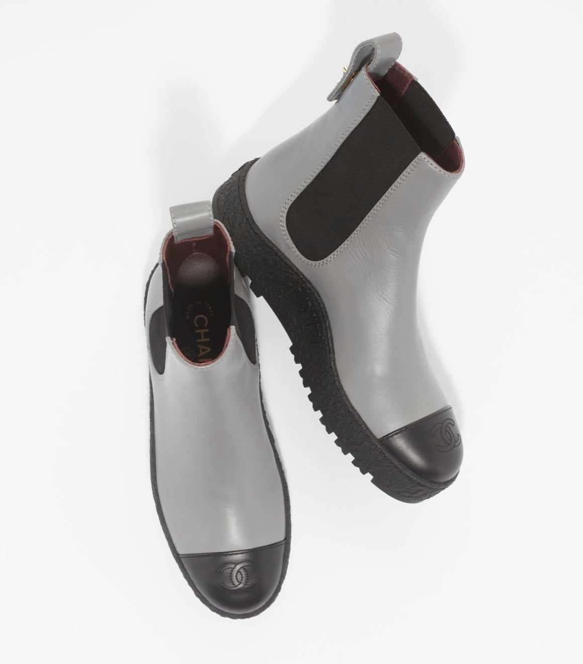 CHANEL CALFSKIN LEATHER CC LOGO CHELSEA BOOTS