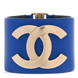 CHANEL CC CALFSKIN LEATHER WIDE CUFF BRACELET