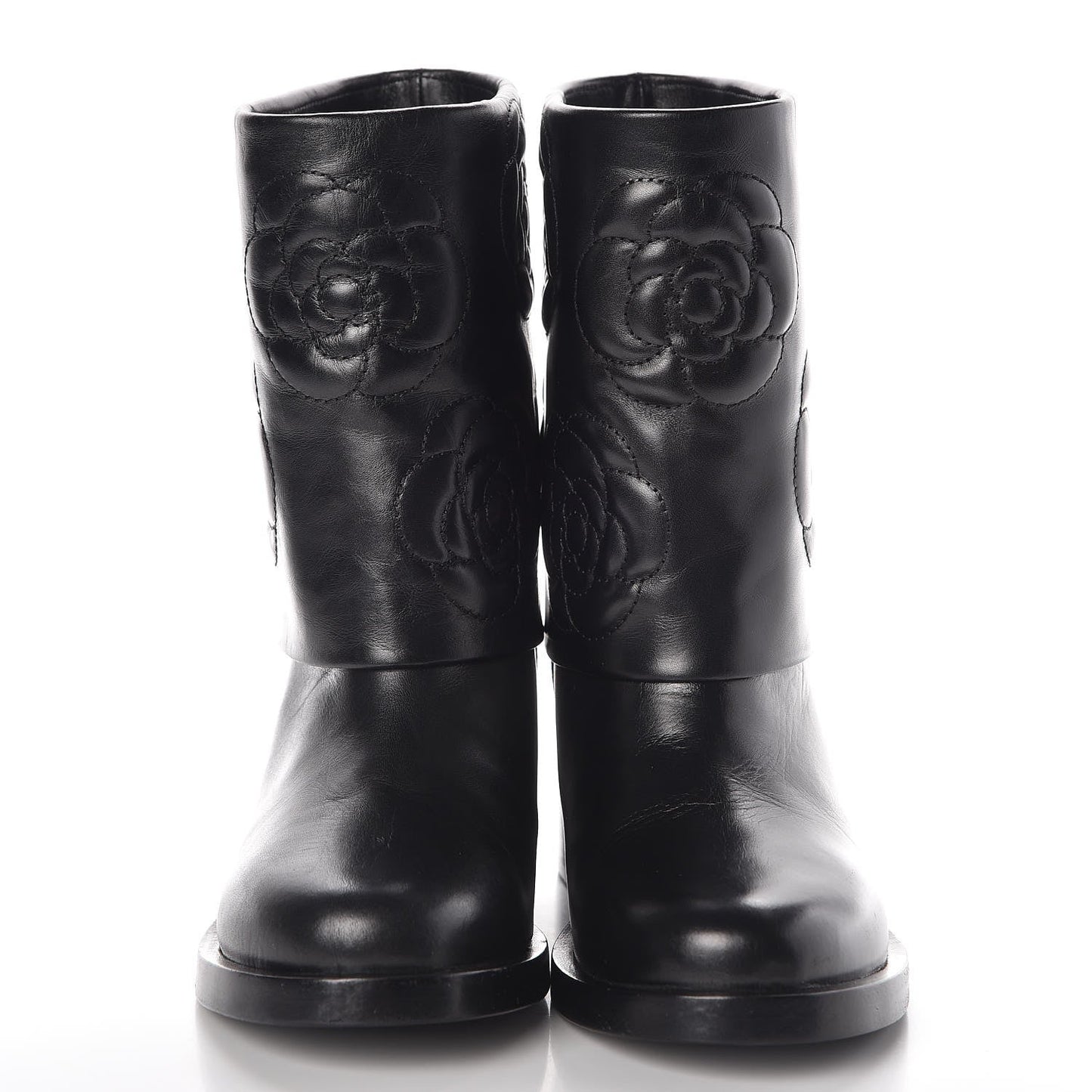 CHANEL CAMELLIA LEATHER BOOTS
