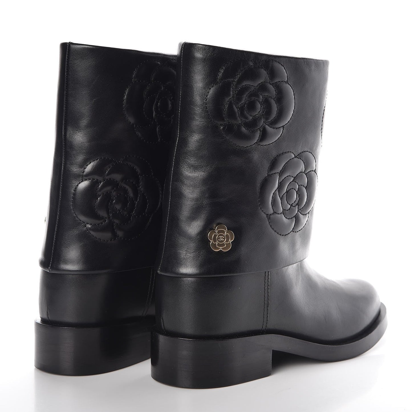 CHANEL CAMELLIA LEATHER BOOTS