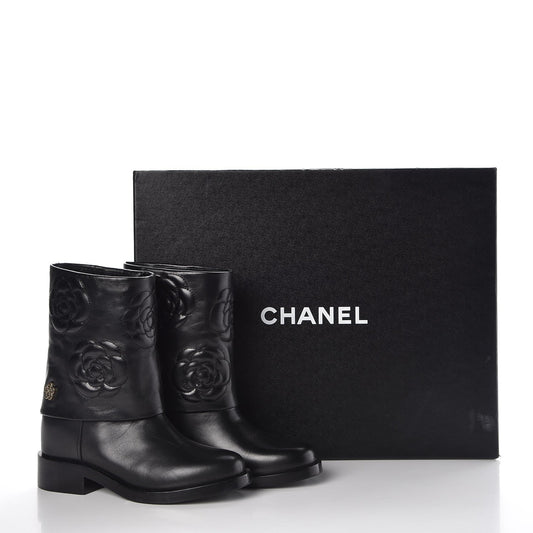 CHANEL CAMELLIA LEATHER BOOTS
