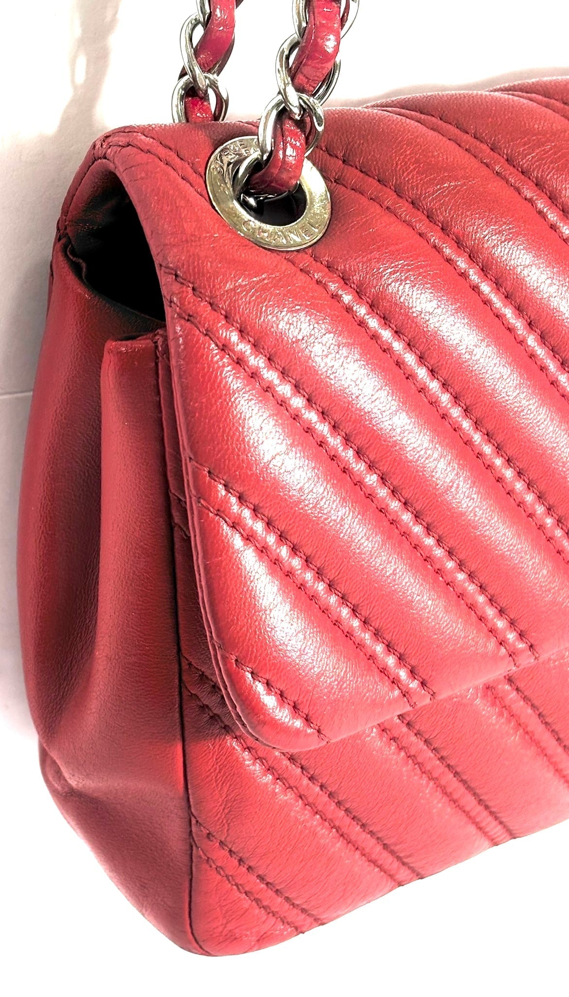 CHANEL DOUBLE STITCH CHEVRON LAMBSKIN MEDIUM FLAP BAG