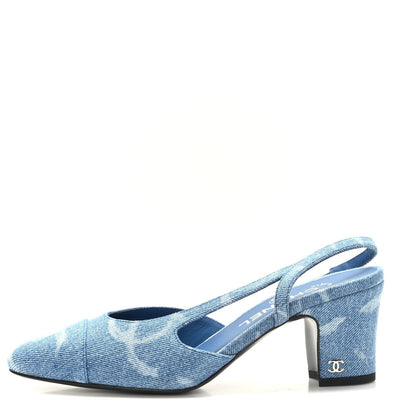 CHANEL CC DENIM CAP TOE SLINGBACK PUMPS