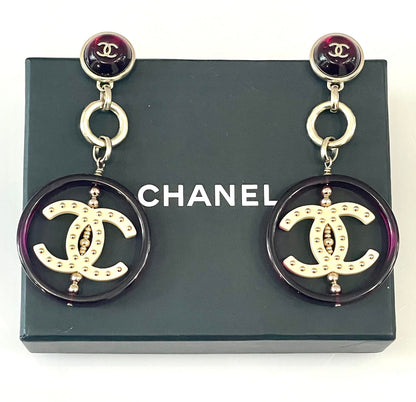CHANEL CC ENAMEL DROP EARRINGS