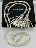 CHANEL FAUX PEARL CRYSTAL CC TASSLE NECKLACE/ BELT