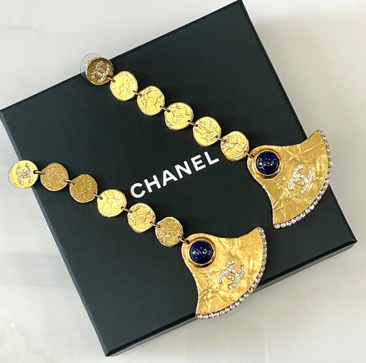 CHANEL ANCIENT EGYPT GOLD-TONE GLASS EARRINGS