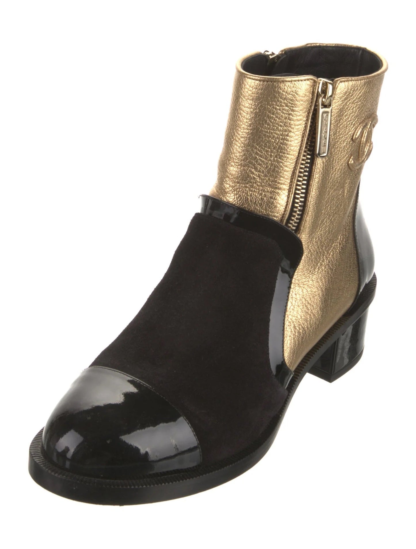 CHANEL INTERLOCKING CC LOGO ANKLE BOOTS