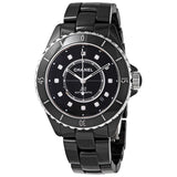 CHANEL STAINLESS STEEL CERAMIC DIAMONDS 38MM J12 AUTOMATIC WATCH