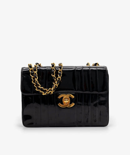 CHANEL JUMBO MADEMOISELLE VERTICAL QUILT   PATENT LEATHER BAG