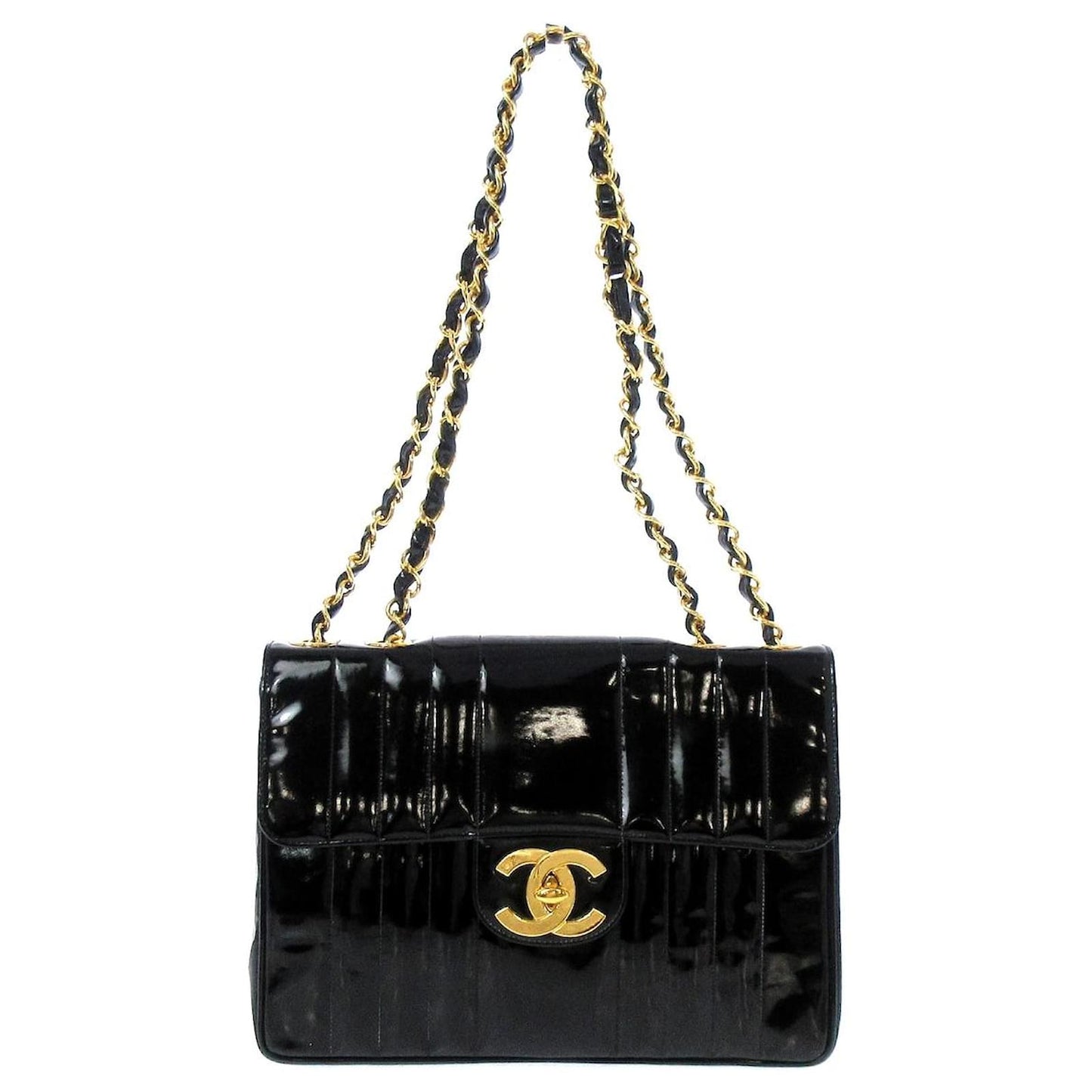 CHANEL JUMBO MADEMOISELLE VERTICAL QUILT   PATENT LEATHER BAG