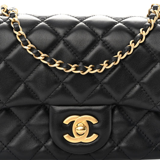 CHANEL LAMBSKIN LEATHER MINI PEARL CRUSH SQUARE FLAP BAG