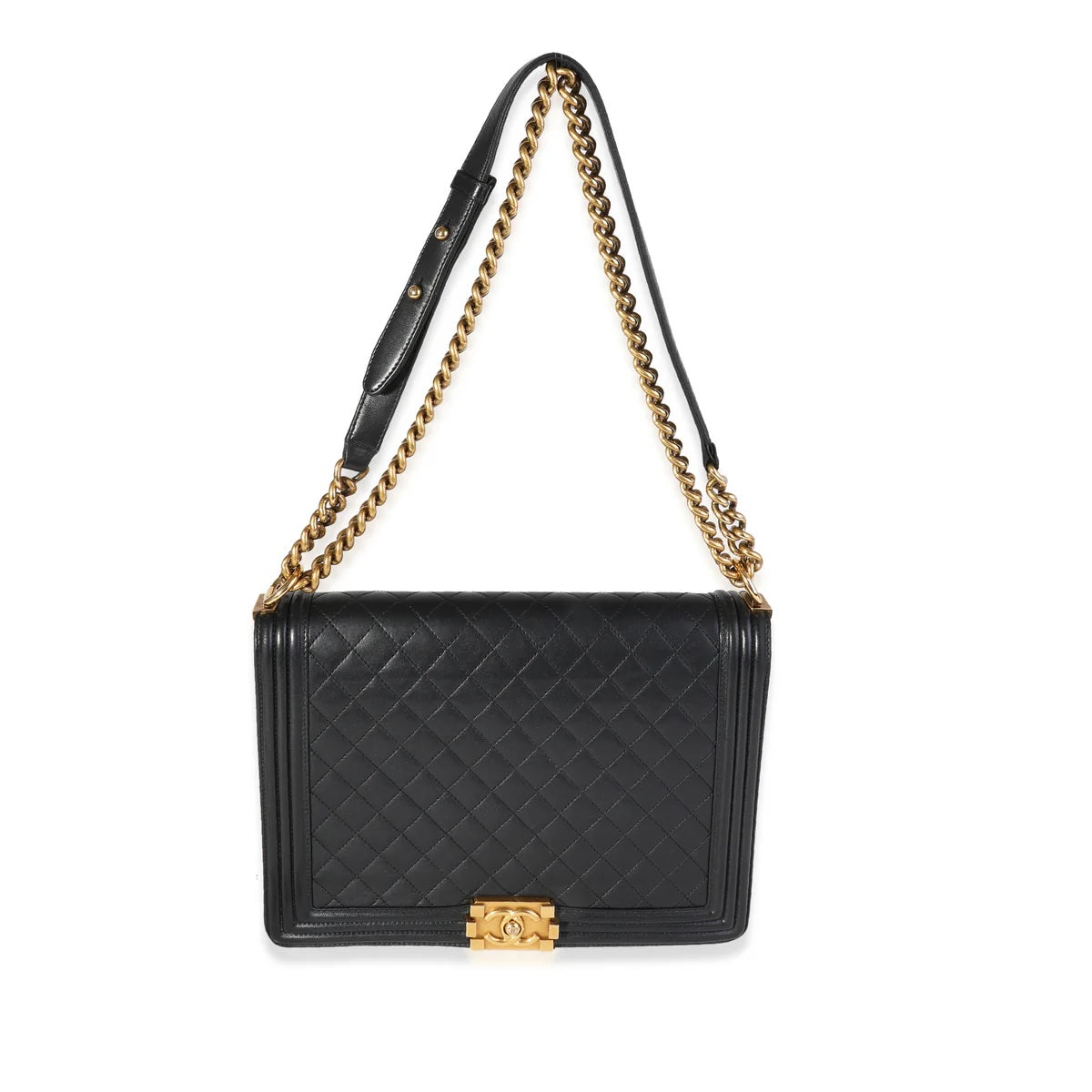 CHANEL LAMBSKIN QUILTED LARGE BOY FLAP BAG