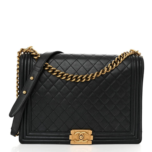 CHANEL LAMBSKIN QUILTED LARGE BOY FLAP BAG