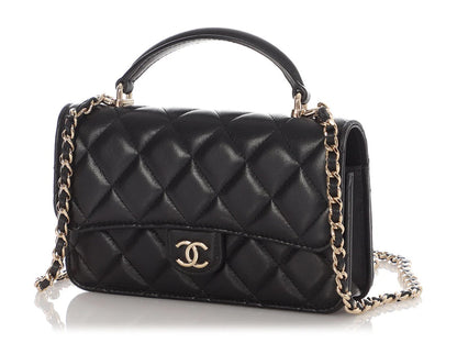 CHANEL LAMBSKIN QUILTED MINI TOP HANDLE FLAP BAG