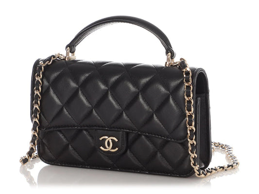 CHANEL LAMBSKIN QUILTED MINI TOP HANDLE FLAP BAG