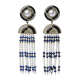 CHANEL LAPIS LAZULI FAUX PEARL & STRASS CC CHANDELIER EARRINGS