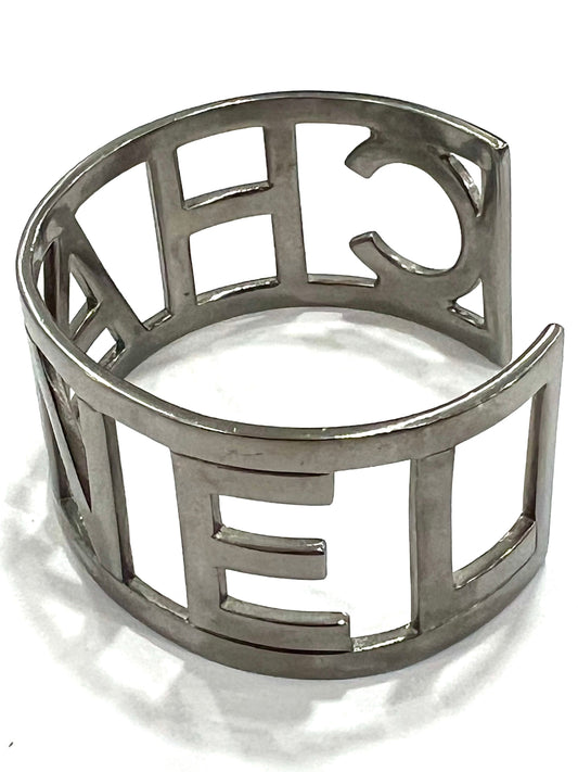 CHANEL METAL LOGO CUFF BRACELET