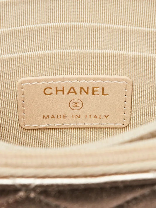 CHANEL METALLIC GOLD QUILTED CAVIAR WALLET ON A CHAIN-HS