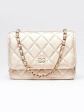 CHANEL METALLIC GOLD QUILTED CAVIAR WALLET ON A CHAIN-HS