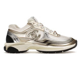 CHANEL MIXED FABRIC METALLIC LAMINATED CALFSKIN CC SNEAKERS