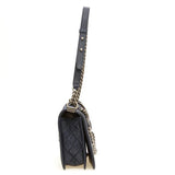 CHL -  NAVY BOUCLE TWEED DECHAINED CHAIN BOY FLAP BAG