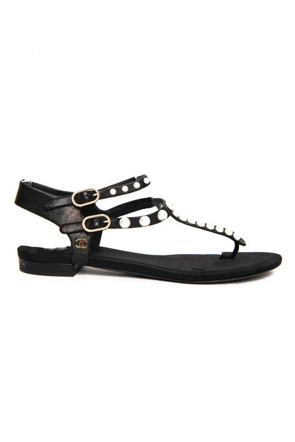 CHANEL PEARL EMBELLISHED THONG FLAT SANDALS