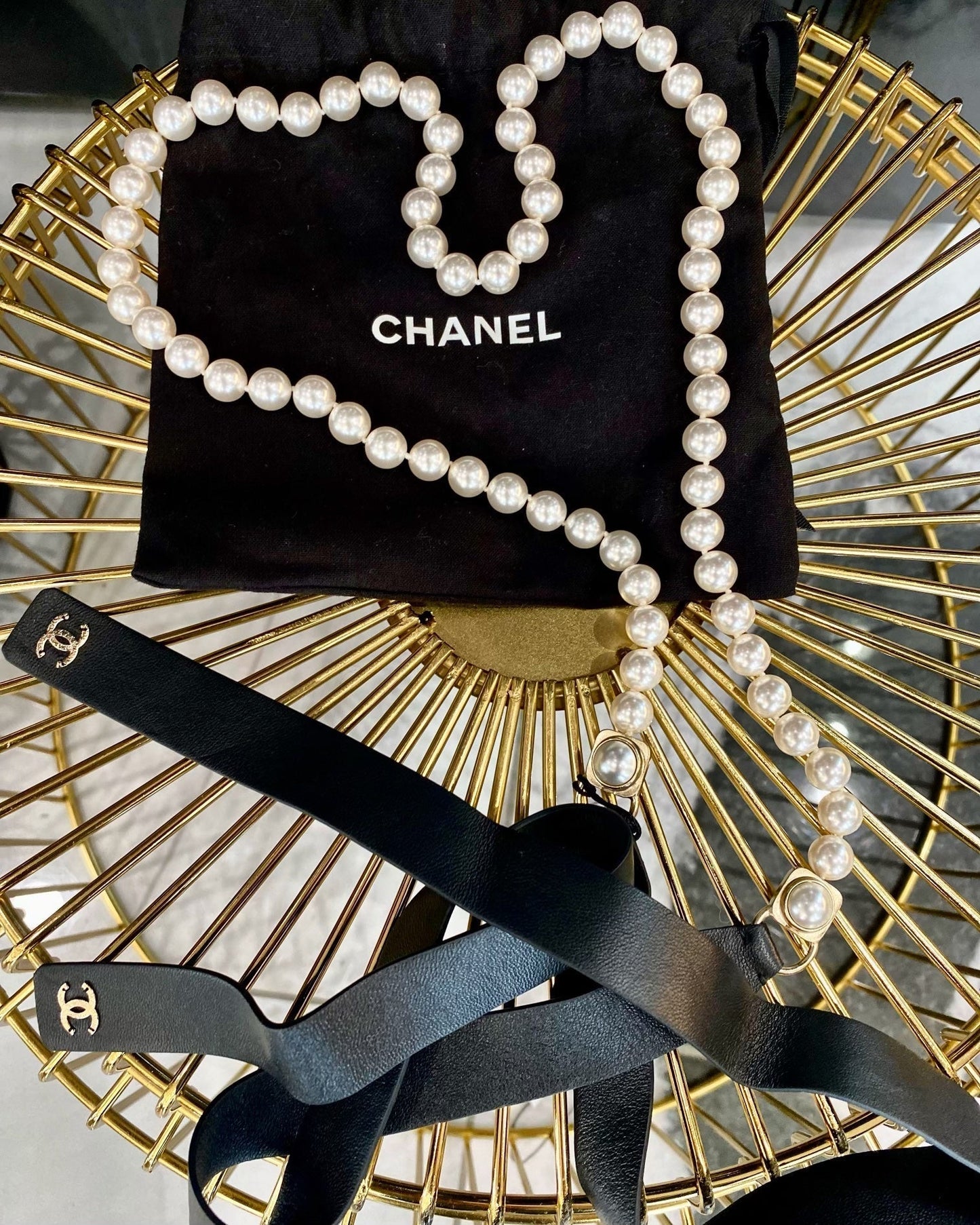 CHANEL CC GLASS PEARLS & LAMBSKIN WAIST BELT