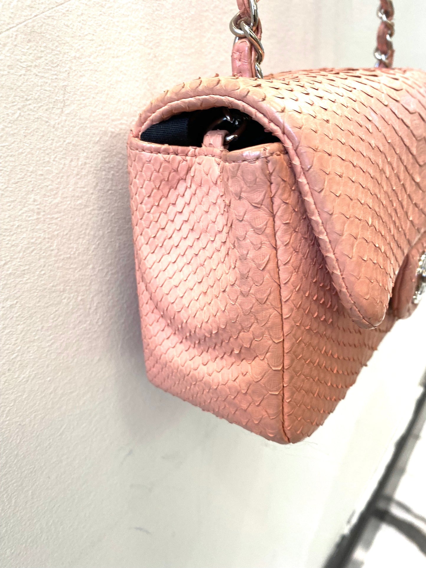 CHANEL PYTHON MINI FLAP BAG IN BUBBLEGUM PINK