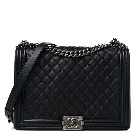 CHANEL QUILTED CALFSKIN LARGE BOY BAG RUTHENIUM HARDWARE