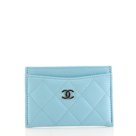 CHANEL QUILTED LAMBSKIN CARD HOLDER NEON BLUE