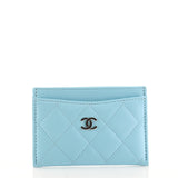 CHANEL QUILTED LAMBSKIN CARD HOLDER NEON BLUE