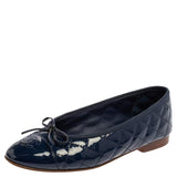 CHANEL QUILTED PATENT LEATHER CC CAP TOE BALLET FLATS