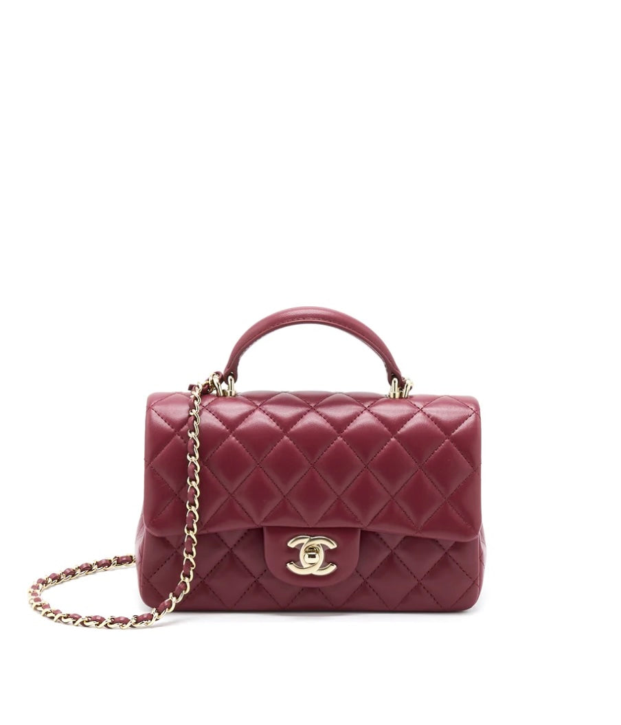 CHANEL QUILTED LAMBSKIN  RECTANGULAR MINI FLAP TOP HANDLE BAG