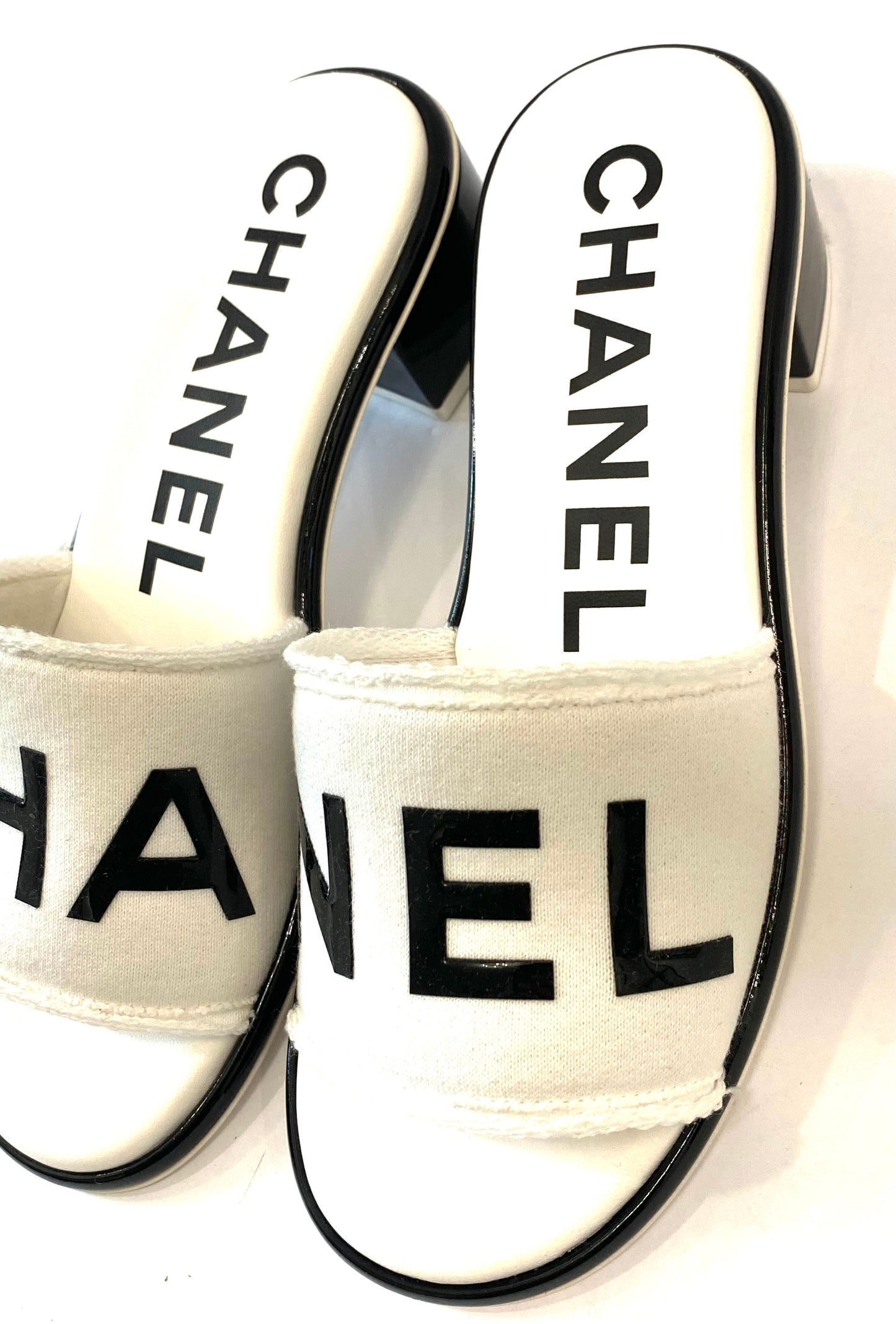 CHANEL RAW EDGE & LEATHER CHA NEL MULES