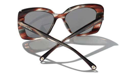 CHANEL 5504 CRYSTAL BROWN GRAY MIX POLARIZED RECTANGLE SUNGLASSES
