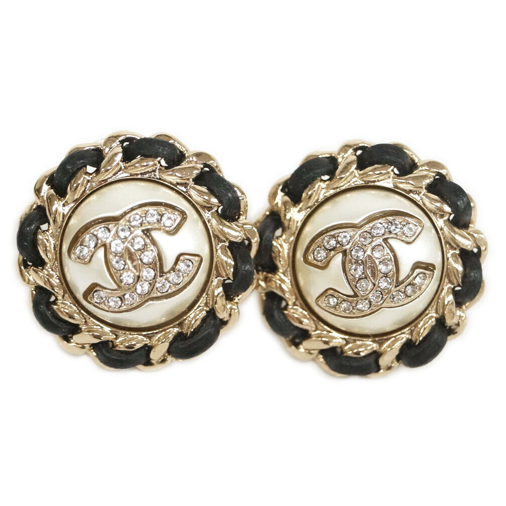CHANEL ROUND CC CRYSTAL CHAIN GOLD-TONE EARRINGS