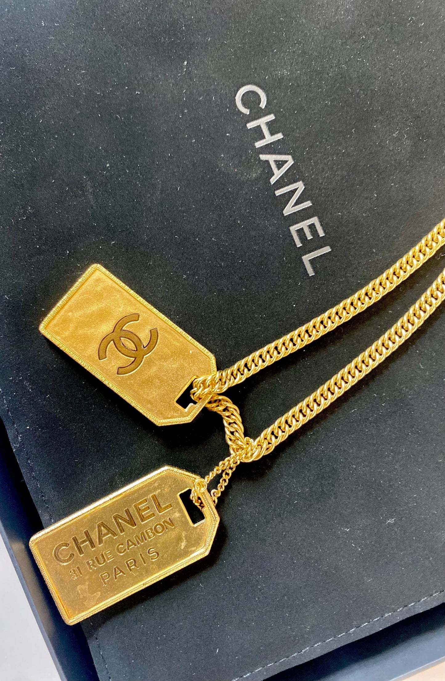 CHANEL RUE CAMBON DOG TAG PENDANT NECKLACE