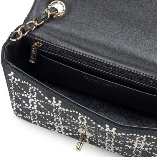 CHANEL RUTHENIUM STRASS CRYSTAL EMBELLISHED MINI CLASSIC FLAP BAG