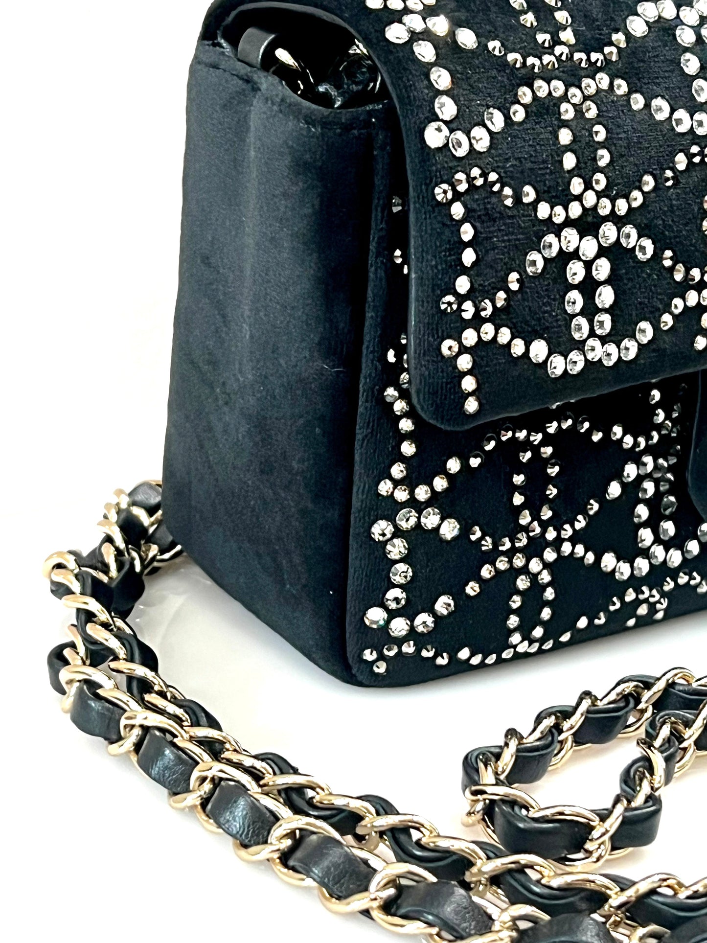CHANEL RUTHENIUM STRASS CRYSTAL EMBELLISHED MINI CLASSIC FLAP BAG