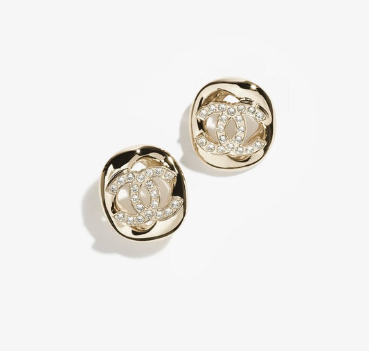 CHANEL STRASS GOLD PLATED CRYSTAL STUD EARRINGS